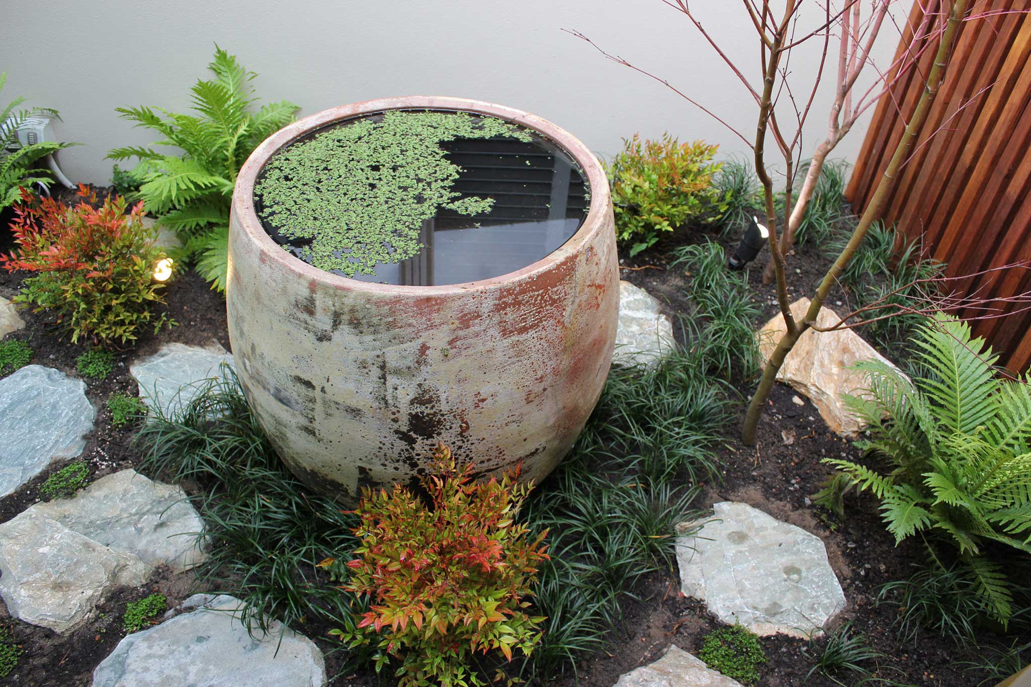 Landscape Design Construction Central Coast - Project "Nook Munday" - Atrium Courtyard with urn water feature and planting