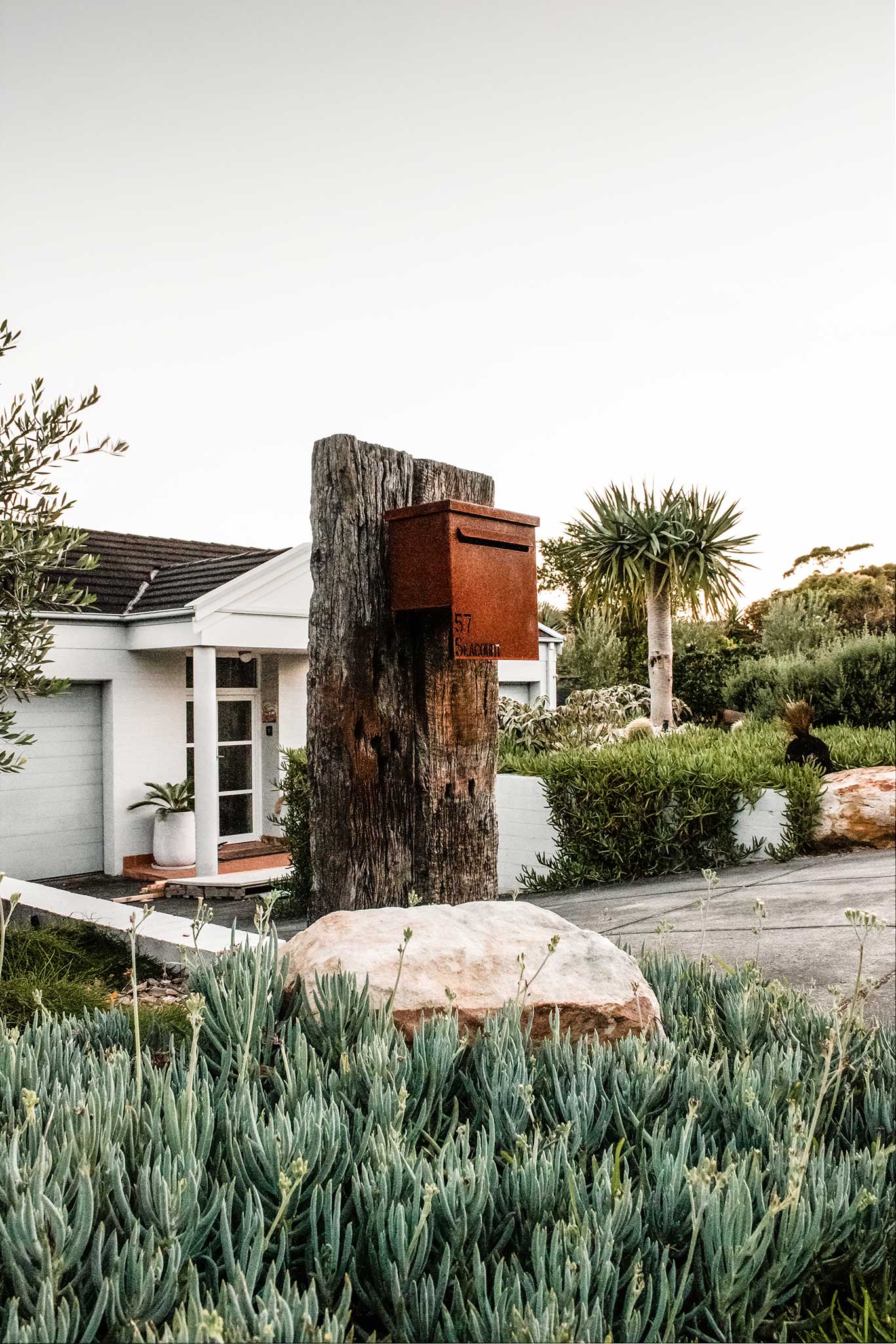 Landscape Design Construction Central Coast - Balancing Act - Frontyard custom letterbox and planting